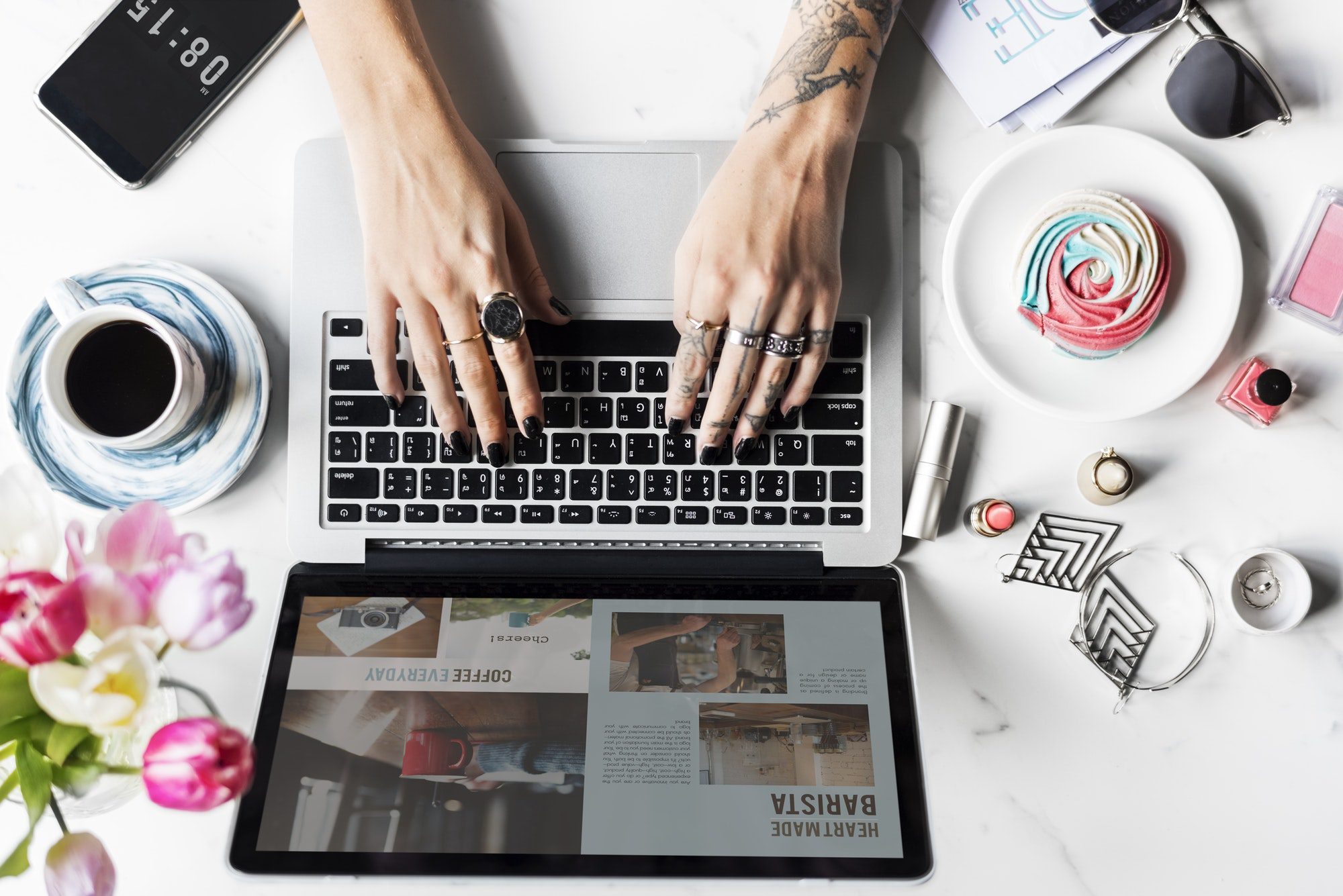 Woman Using Laptop Surfing Online Website